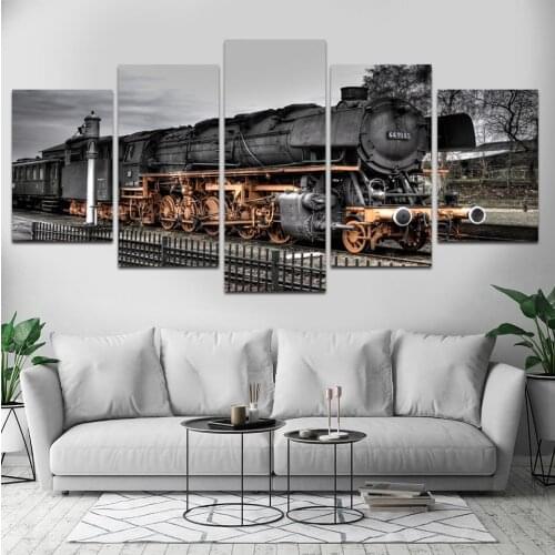 Retro Steam Train 5 Piece HD Wallpapers Art Canvas Print Modern Poster Modular Art Painting for Living Room Home Decor(No Frame)