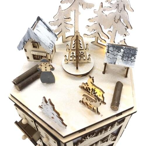 Christmas Wooden Advent Calendar Countdown Decoration 24 Drawers with LED Light Rotating Music Ornament Party Decor