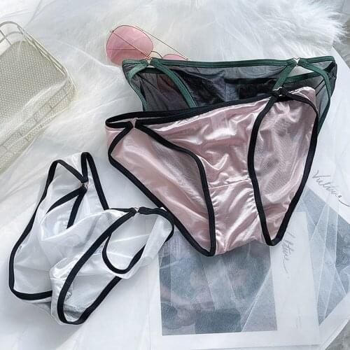 Sexy Women Underwear Solid Color Ice Silk Panties Thongs G-string Low-waist Seamless Briefs Breathable Mesh Female Lingerie