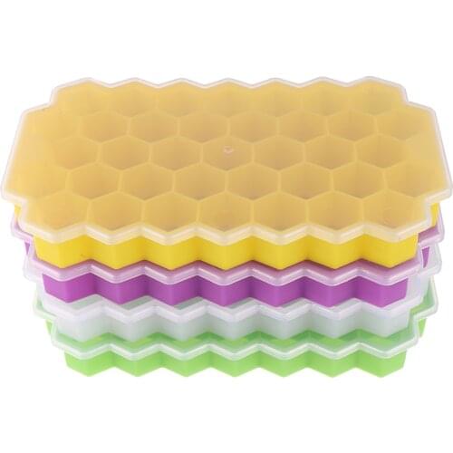 1PCS Silicone Honeycomb Shaped Ice Cube Tray With Cover With 37 Compartments Ice Making Mold