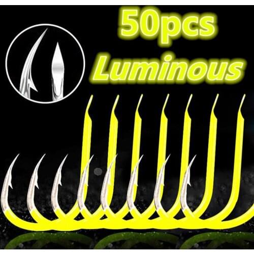 50pcs Luminous Fishing Hooks Fishhooks Fishing Accessories Supplies Lures Glow In Night #8 / #9 / #10 / #11 / #12 / #13