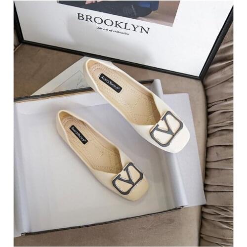 New Square buckle Low Heels Women Shoes Black Fashion Flat Shoes Low Heel Ballet Square Toe Shallow Slip On Casual Loafers