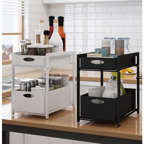 Push-pull drawer kitchen sink storage rack increase capacity floor-mounted push-pull telescopic glove cabinet baking varnish cra