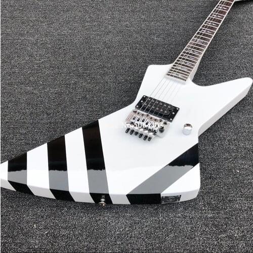 High-quality special-shaped electric guitar, white, black stripes, logo, color and shape can be customized, including freight