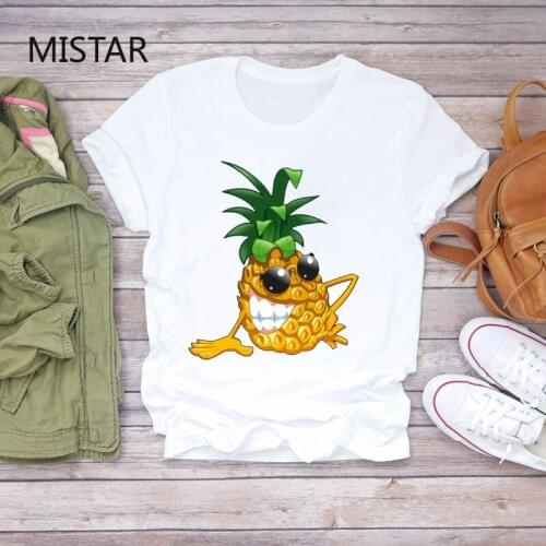 Funny cartoon t shirt Print Summer Pineapple Women t shirts Fruit White Tops Women Tees shirt Graphic short sleeve clothing