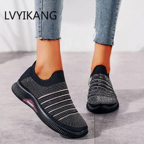 Shoes Woman Slip on Plus Size Breathable Mesh Sneakers Crystal Shoe Light Chaussures Femme Zapatos Mujer Sapato D618