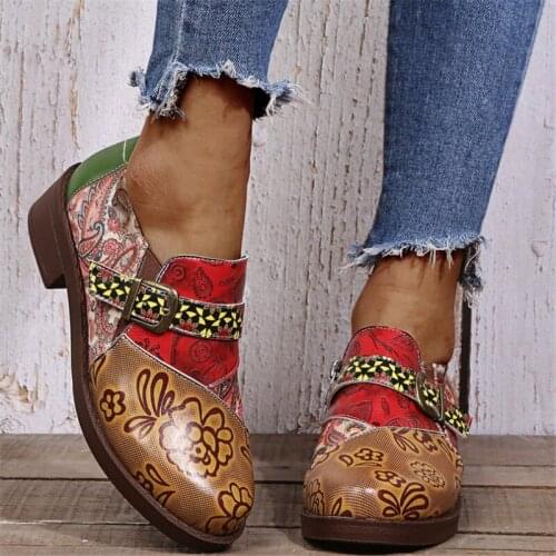 2021 New Flower Women Oxford Shoes Fashion Casual Leather Shoes Woman Spring Autumn Ladies Shoes Size 43