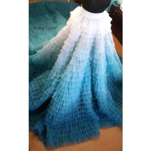 Платье Intricate Blue Tulle Prom Party Dress Ruffle Tulle Skirts Train Evening Gown robe de mariée no top