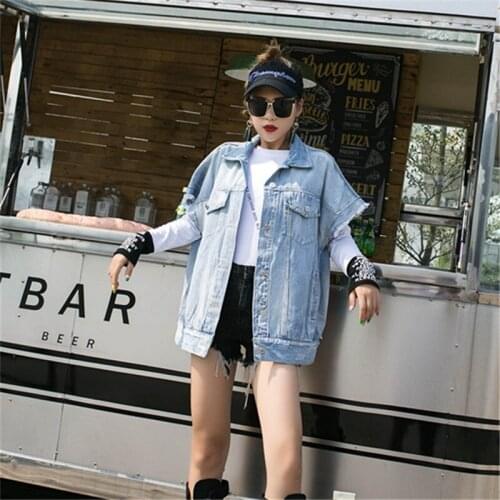 2021 spring and autumn new cartoon print cat bf sleeveless waistcoat waistcoat cowgirl vest fashion trend jacket