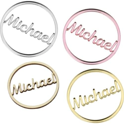 20PCS Personalized Wedding Decor Laser Cut Circle Name Logo Acrylic Mirror Name Tags Boutlque Gift Baby Favors Decoration
