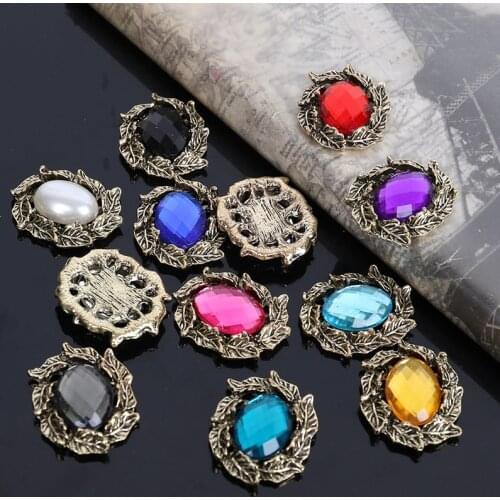 2015New 100Pcs Retro Oval Lace Acrylic Alloy Buttons Flatback Embellishment button DIY accessories HZ132