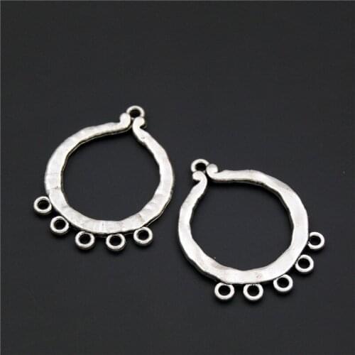 5pcs Silver Color Zinc Alloy Hollow Out Round Chandelier Jewelry Pendants Charms Finding A2324