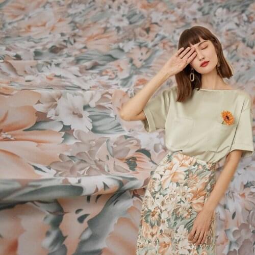 50*150cm Simple And Elegant Oil Painting Style Big Flower Printing Chiffon Fabric Dress Shirt Womens Handmade DIY Fabric