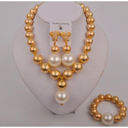 Free Shipping African Gold Jewelry Sets Wedding Jewelry Set White Pearl Necklace African Costume Jewelry Set