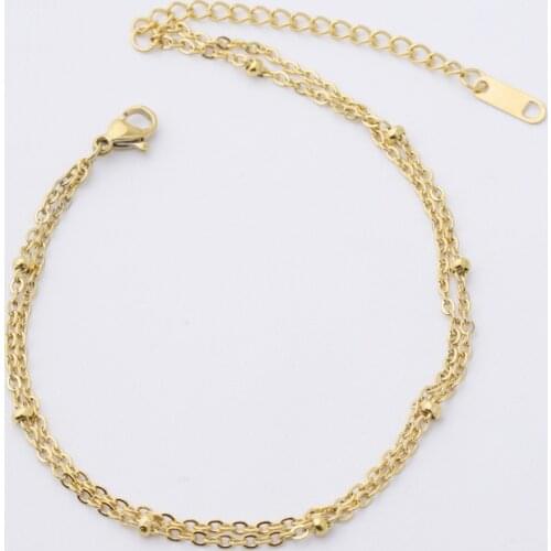 Fnixtar 20Pcs 21+6.5cm Double Layers Bracelets Mirror Polish Stainless Steel Adjustable Bracelets For Womens Anklet Jewelry