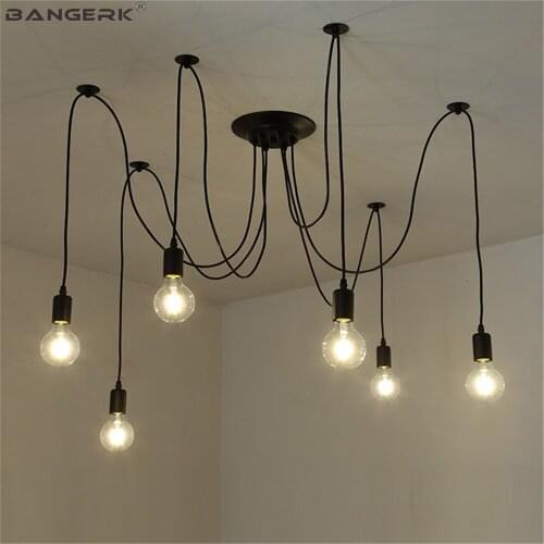 DIY Multipoint LED Pendant LIght Industrial Vintage Lighting Black Iron Hanging Lamp Loft Decor Dining Room Antique Home Lights