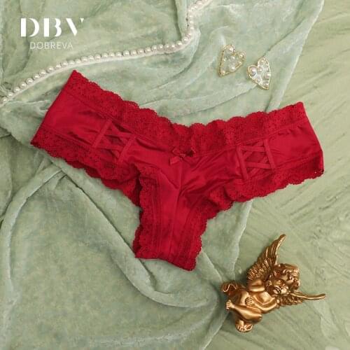 DOBREVA Womens Underwear Low Rise Cheeky Bikinis Lace Trim Panties