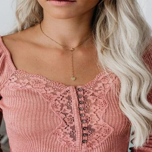 Docona Bohemia Copper Love Heart Clavicle Chains for Women New Fashion Metal Alloy Necklace Girls Jewelry Collar Gift 6178