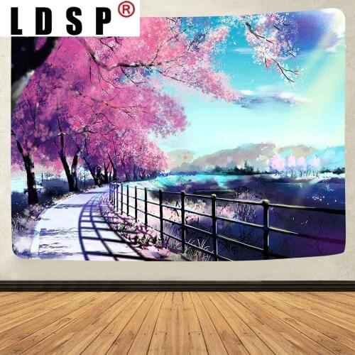 LDSP Tapestry Trippy Japanese Style Cherry Blossom Tree Forest Tree Backdrop Wall Hanging Tapestries for Living Room Home Decor