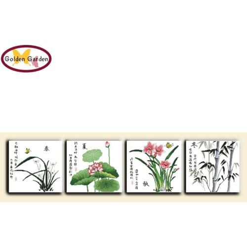 GG Four Seasons Pattern Cross Stitch Painting Counted&Stamped Chinese Cross Stitch Embroidery Needlework Set for Home Deacor