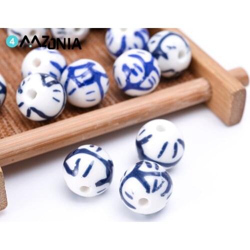 12mm Blue Stripes Ceramic Beads Round Celadon Loose Bead For Jewelry Making DIY Bracelet Necklace Charm Gifts