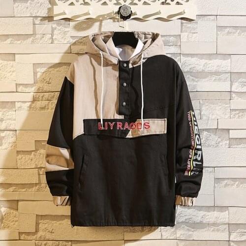 Prowow 2021 Spring New Men Hip Hop Streetwear Jacket Retro Color Block Patchwork Harajuku Jacket Oversized Track Jacket
