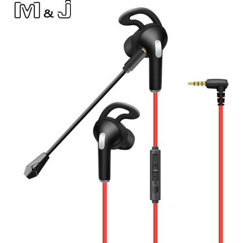 M&J In-Ear Gaming Earphone with Dual Mic Microphone 3.5mm Stereo Wired Headset for PUBG for Mobile Phone PC Computer Cellphone