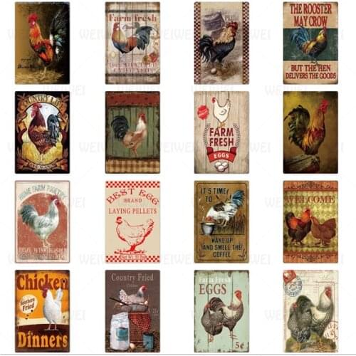 Retro Farm Metal Plate Rooster Egg License Sign Home Decoration Iron Plaque Shop Wall Decor Art Tin Sign Fresh Food Vintage