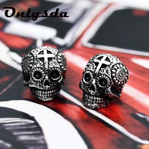 Onlysda Punk Skull Earrings for Men Boys Cool Jewelry Hip-hop Stud Earrings Vintage Rock Skeleton Earrings halloween gift ES043
