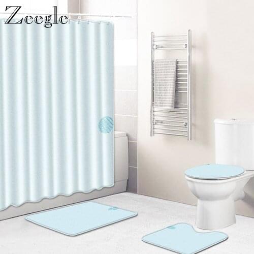 Zeegle Modern Bathmat Set Toilet Lid Cover Non Slip Toilet Polyester Cover Mat Waterproof Toilet Shower Curtain Toilet Doormat