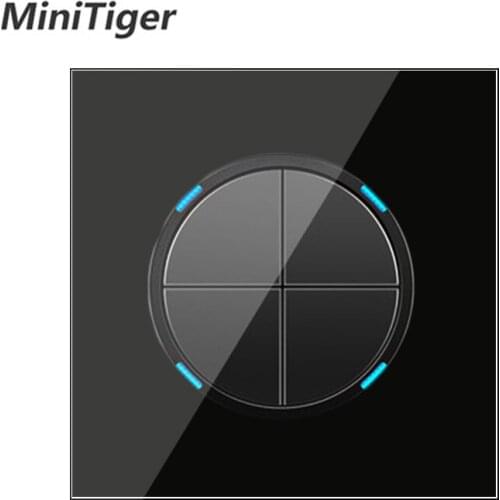 Minitiger 4 Gang 1 Way Random Click On / Off Wall Light Switch With LED Indicator Knight Black Crystal Tempered Glass Panel