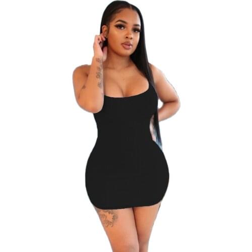 New Basic Camisole Women Solid Sexy Spaghetti Strap Mini Bodycon Dress