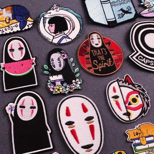 Japan Anime Cartoon Patches For Clothing No Face Man Iron on Embroidered Patches On Clothes DIY Animal Stripe Badge Applique