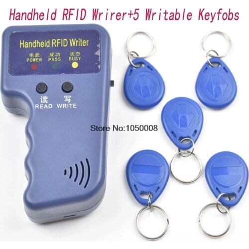 Handheld 125KHz EM4100 RFID Copier Writer Duplicator Programmer Reader +5 Pcs EM4305 T5577 Rewritable ID Keyfobs Tags Card