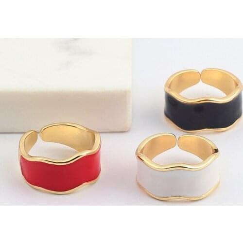 Adjustable Irregular Wide Flowing Enamel Glaze Rings Three Colors Available Wave Ring Simple Fashion Bohemian Jewelry