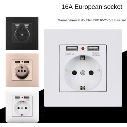 European Union Home USB Power Socket Dual USB Plug 5V 2A PC Panel 86*86mm Usb Wall Socket Smart LED on/Off 16A Socket 220v Korea
