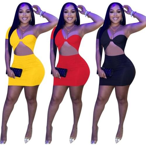 Sexy One Shoulder Cut out Dress Women Backless Bodycon Mini Dresses Asymmetric Party Clubwear Summer Short Sundresses for 2021