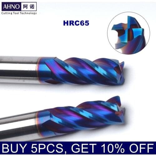 AHNO Tungsten Carbide Ball Nosed With 4 Blades CNC Machining For Stainless Steel Wood Plastic Titanium Alloys HRC65