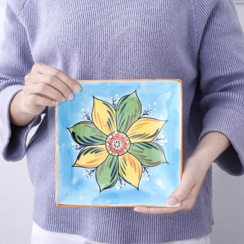 Light luxury Western Tableware embossed square ceramic cake Pastry Fruit plate household salad platter Dish Kitchen Dinnerware