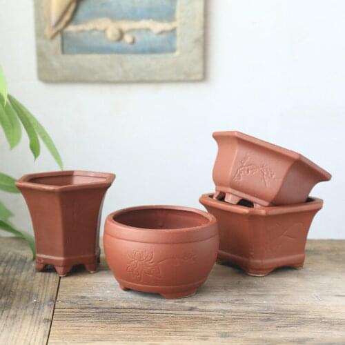 Creative Breathable Ceramic Succulent Potted Household Simple Purple Clay Plant Pot Breathable Element Seedling Pot