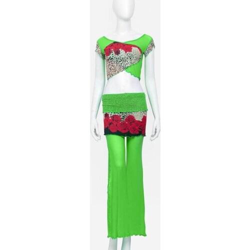 Top grade cheap leopard belly dance costume suit belly dancing Top pants belly dance training wear Womens Practice clothes 7410