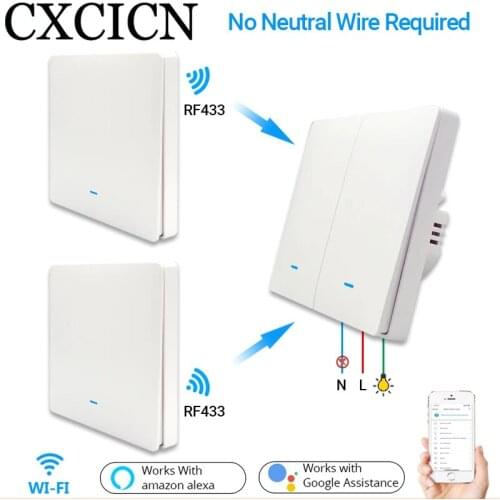 WiFi Wall Switch Push Buttom Interruptor, No Neutral Wireless Transmitter,Smart Life Tuya Alexa Google Home 220V
