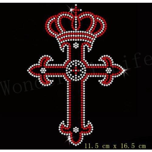 YX Free shippingCross And Crown Iron On Bling Transfer hot fix rhinestone motifs transfer for clothing with white