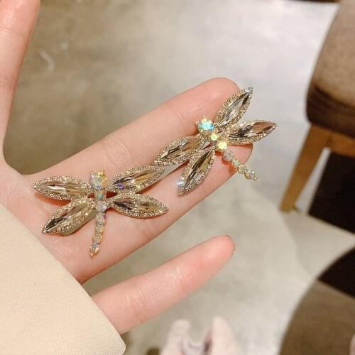 ZDMXJL Fashion Sweet Cute Women Earring Zircon Dragonfly Ear Stud Ear Cuff Clip On Ears Jewelry For Women pandora 925 original