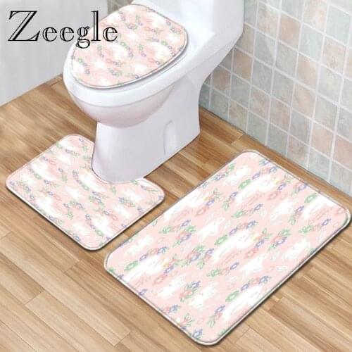 Zeegle Printed Bath Flannel Mat Colorful Bathroom Mat Set Toilet Decoration Soft Rug Water Absorption Bathroom Floor Carpet