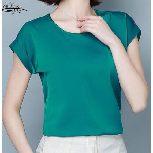 Ladies tops and blouses 2021 Peter pan Collar Office Lady Solid chiffon green blouse ladies top woman blouses shirts 5943 50