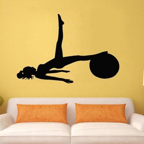 Women With A Ball Pilates Wall Sticker Yoga Sports Gym Wall Decals Removable Home Decor Silhouette Art Vinyl Murals Decoration