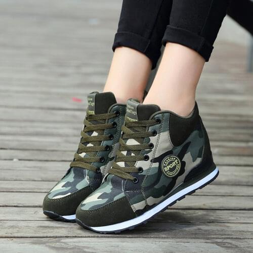 Womens Plateform Wedge Heel Sneakers Walking Shoes Camouflage Height Inceasing Non-Slip Casual Sneakers Plus Size 34-42