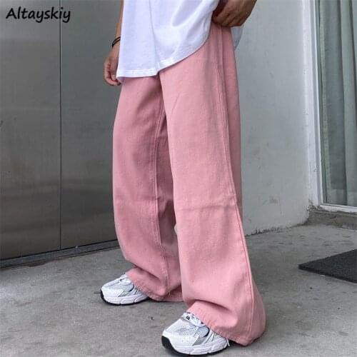 Straight Pants Women Ins Pink Lovely College Casual Stylish Teens Full Length Trousers Daily High Waist Vintage Woman Pantalones