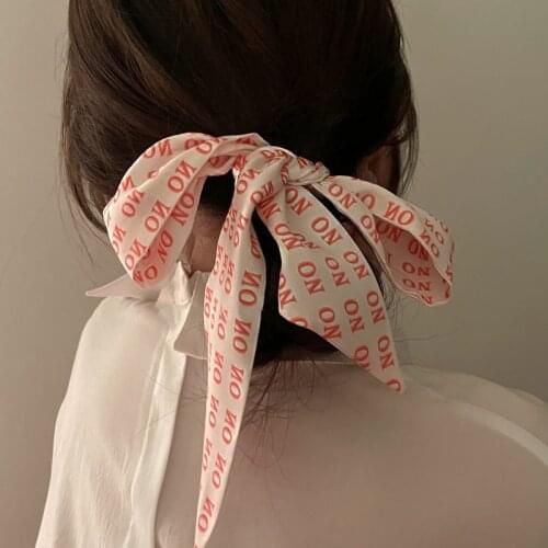 Luna&Dolphin Women Skinny Long Scarf 100x6cm Why No Printed French Chic Red White Chiffon Silky Tie Bag Ribbon Headband Choker